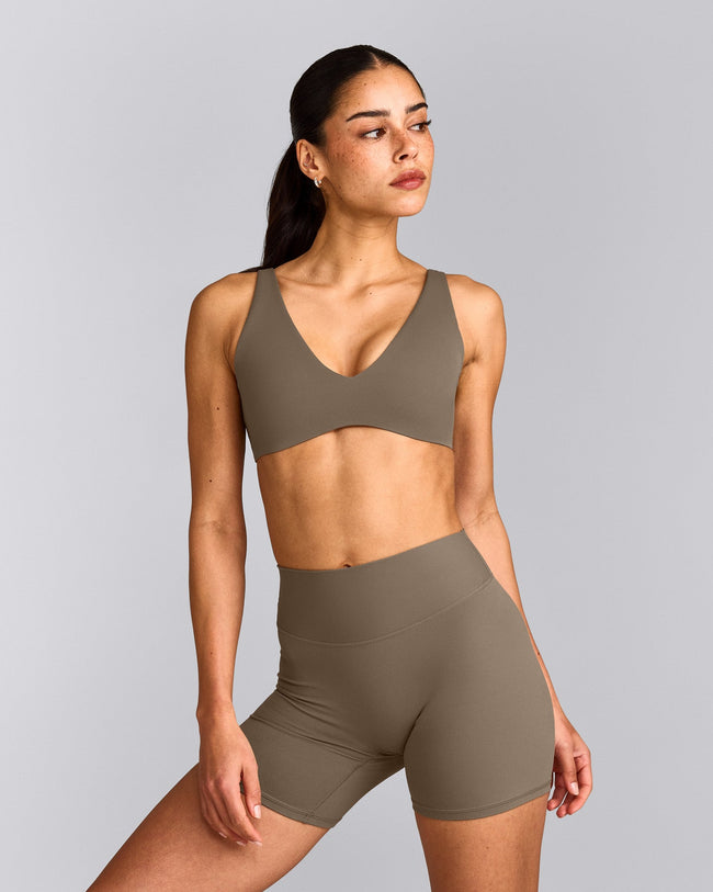 SoftMotion™ Scoop Back Bralette with Gray Logo | Moss Brown