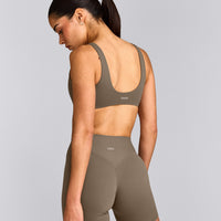 SoftMotion™ Scoop Back Bralette with Gray Logo | Moss Brown