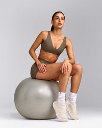 SoftMotion™ Scoop Back Bralette with Gray Logo | Moss Brown