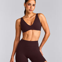 SoftMotion™ Scoop Back Bralette with Gray Logo | Plum Brown