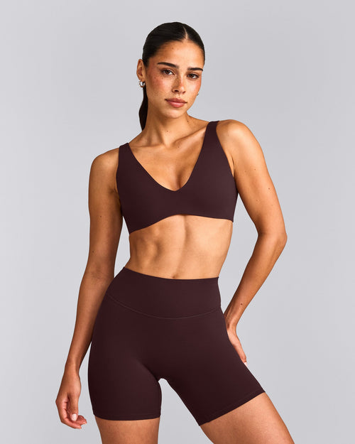 SoftMotion™ Scoop Back Bralette with Gray Logo | Plum Brown
