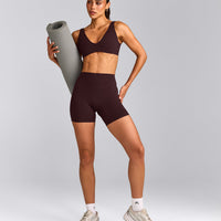 SoftMotion™ Scoop Back Bralette with Gray Logo | Plum Brown