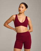 SoftMotion™ Scoop Back Bralette with Gray Logo | Ruby Red