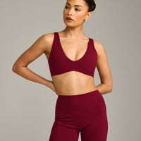 SoftMotion™ Scoop Back Bralette with Gray Logo | Ruby Red
