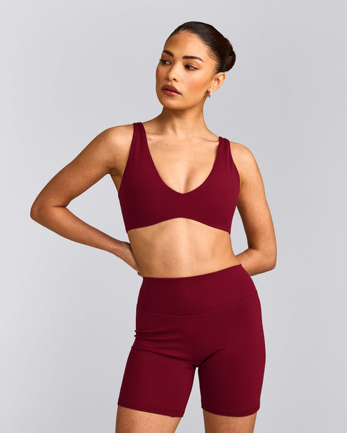 SoftMotion™ Scoop Back Bralette with Gray Logo | Ruby Red
