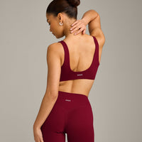 SoftMotion™ Scoop Back Bralette with Gray Logo | Ruby Red