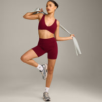 SoftMotion™ Scoop Back Bralette with Gray Logo | Ruby Red