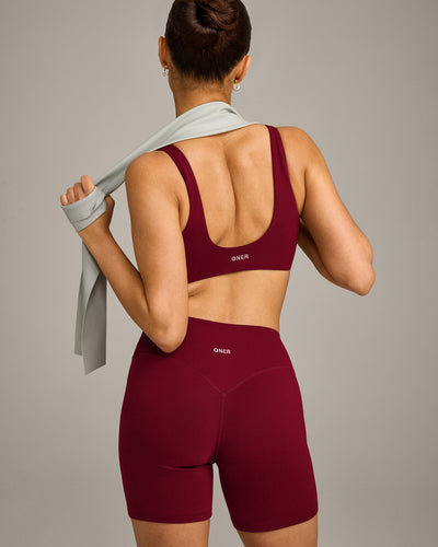 SoftMotion™ Scoop Back Bralette with Gray Logo | Ruby Red