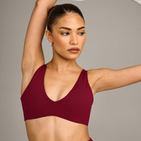 SoftMotion™ Scoop Back Bralette with Gray Logo | Ruby Red