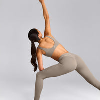 SoftMotion™ Scoop Back Bralette with White Logo | Warm Sand