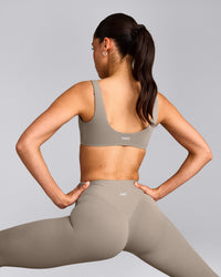 SoftMotion™ Scoop Back Bralette with White Logo | Warm Sand