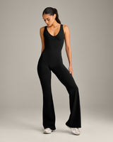 SoftMotion™ Scoop Back Flared All In One Long with Gray Logo | Black