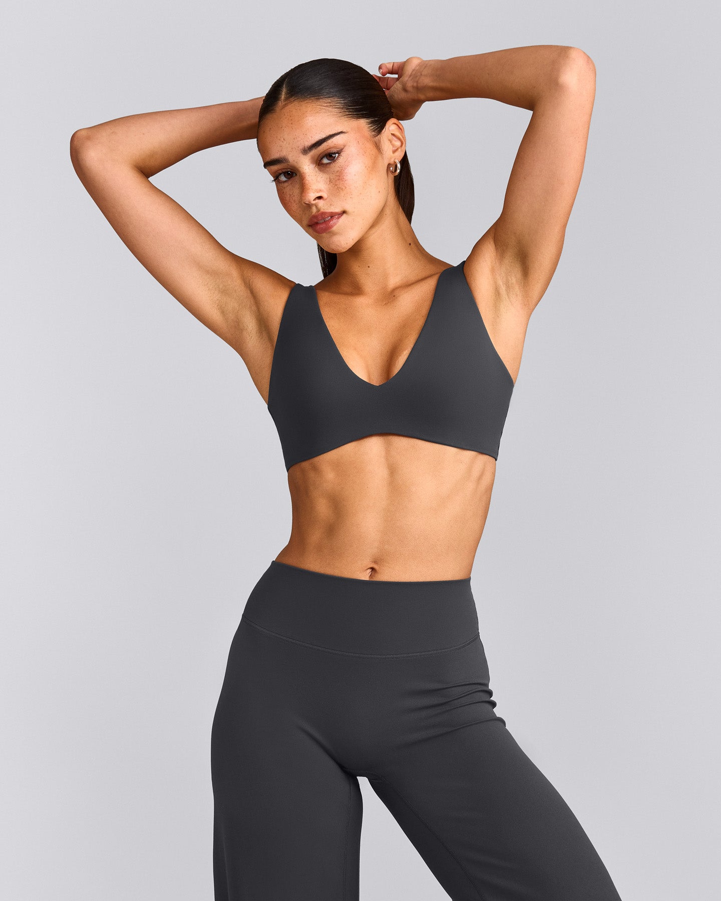 SoftMotion™ Scoop Back Bralette with Gray Logo | Coal