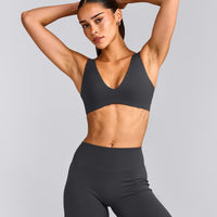SoftMotion™ Scoop Back Bralette with Gray Logo | Coal