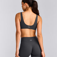 SoftMotion™ Scoop Back Bralette with Gray Logo | Coal