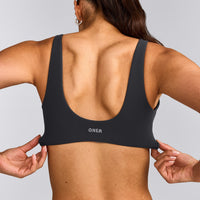 SoftMotion™ Scoop Back Bralette with Gray Logo | Coal