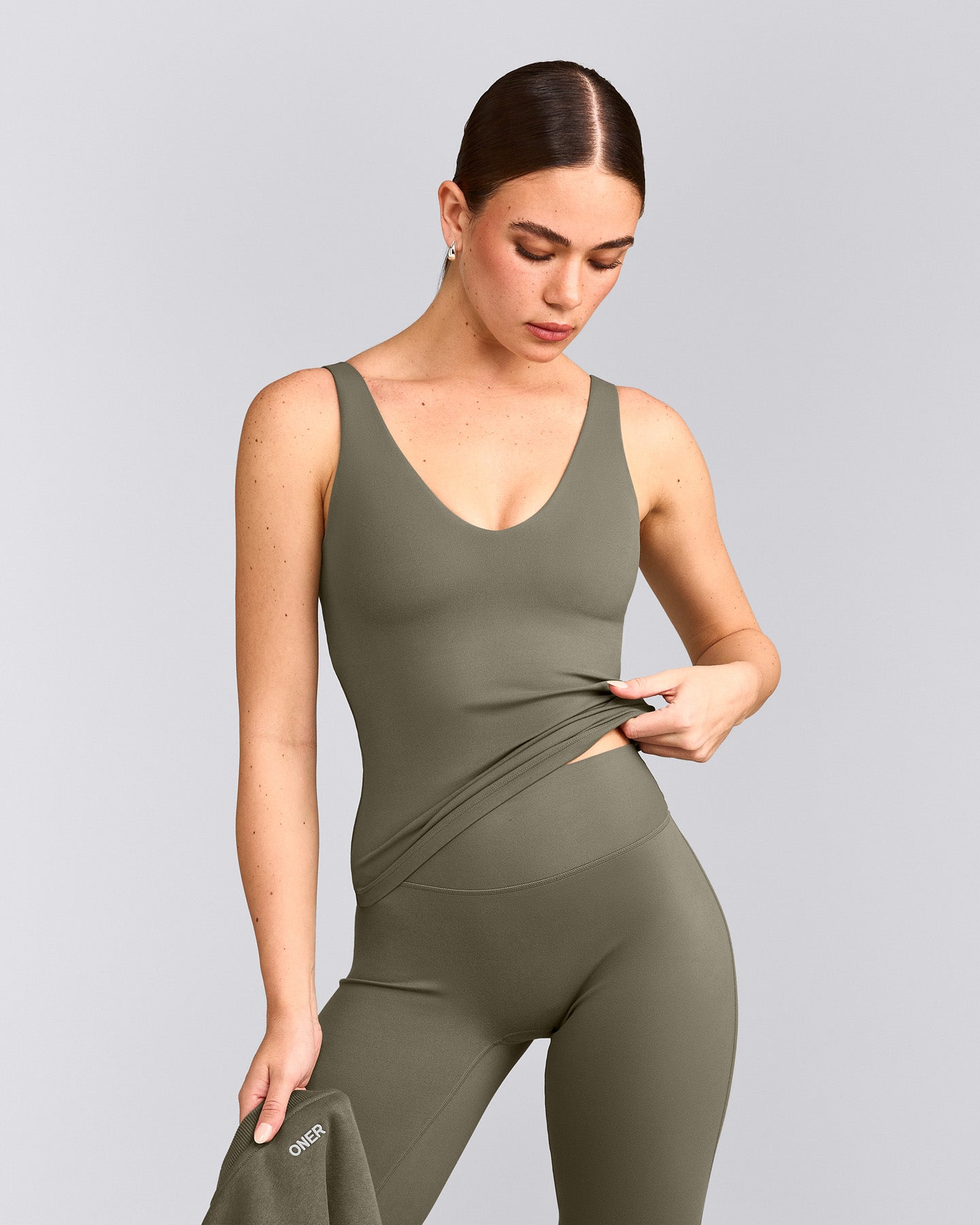 SoftMotion™ Scoop Neck Tank Top with Gray Logo | Alpine Green