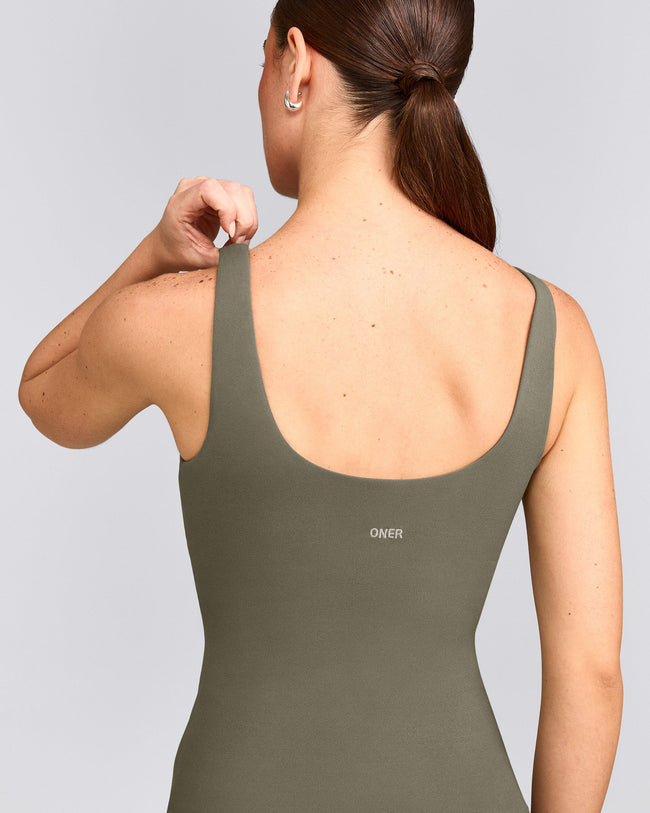 SoftMotion™ Scoop Neck Tank Top with Gray Logo | Alpine Green