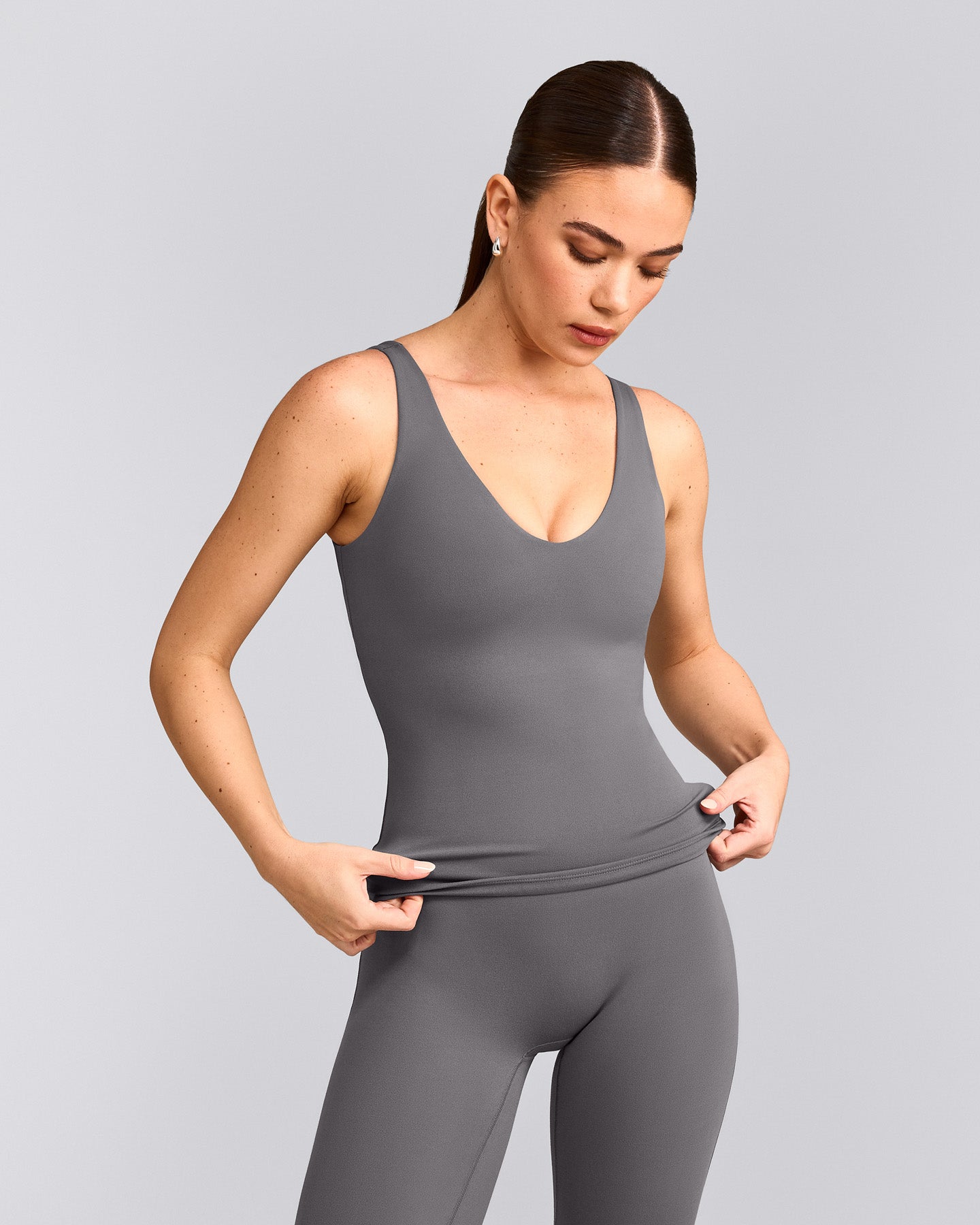 SoftMotion™ Scoop Neck Tank Top with Gray Logo | Ash Gray
