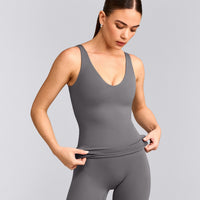 SoftMotion™ Scoop Neck Tank Top with Gray Logo | Ash Gray