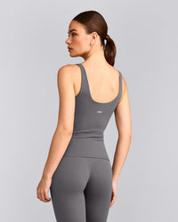 SoftMotion™ Scoop Neck Tank Top with Gray Logo | Ash Gray
