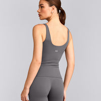 SoftMotion™ Scoop Neck Tank Top with Gray Logo | Ash Gray