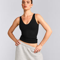 SoftMotion™ Scoop Neck Tank Top with Gray Logo | Black