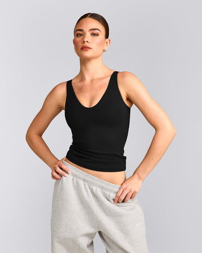 SoftMotion™ Scoop Neck Tank Top with Gray Logo | Black