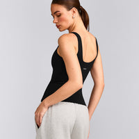 SoftMotion™ Scoop Neck Tank Top with Gray Logo | Black