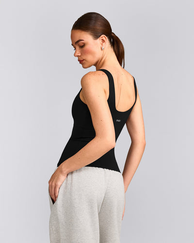 SoftMotion™ Scoop Neck Tank Top with Gray Logo | Black