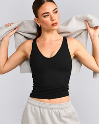 SoftMotion™ Scoop Neck Tank Top with Gray Logo | Black
