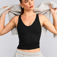 SoftMotion™ Scoop Neck Tank Top with Gray Logo | Black