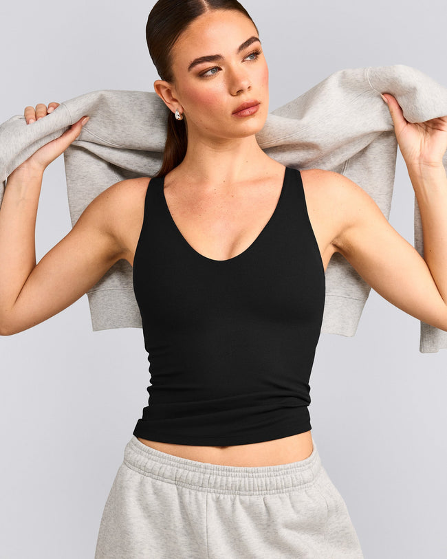 SoftMotion™ Scoop Neck Tank Top with Gray Logo | Black
