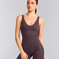 SoftMotion™ Scoop Neck Tank Top with Gray Logo | Dark Umber Brown