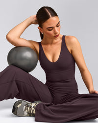 SoftMotion™ Scoop Neck Tank Top with Gray Logo | Dark Umber Brown