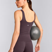 SoftMotion™ Scoop Neck Tank Top with Gray Logo | Dark Umber Brown