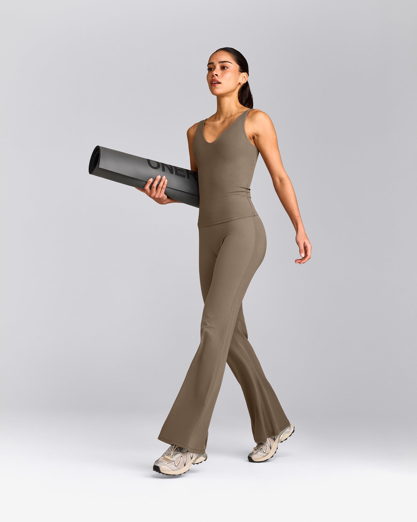 SoftMotion™ Scoop Neck Tank Top with Gray Logo | Moss Brown