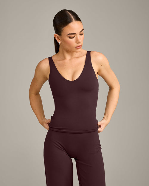 SoftMotion™ Scoop Neck Tank Top with Gray Logo | Plum Brown