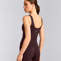 SoftMotion™ Scoop Neck Tank Top with Gray Logo | Plum Brown