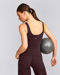 SoftMotion™ Scoop Neck Tank Top with Gray Logo | Plum Brown
