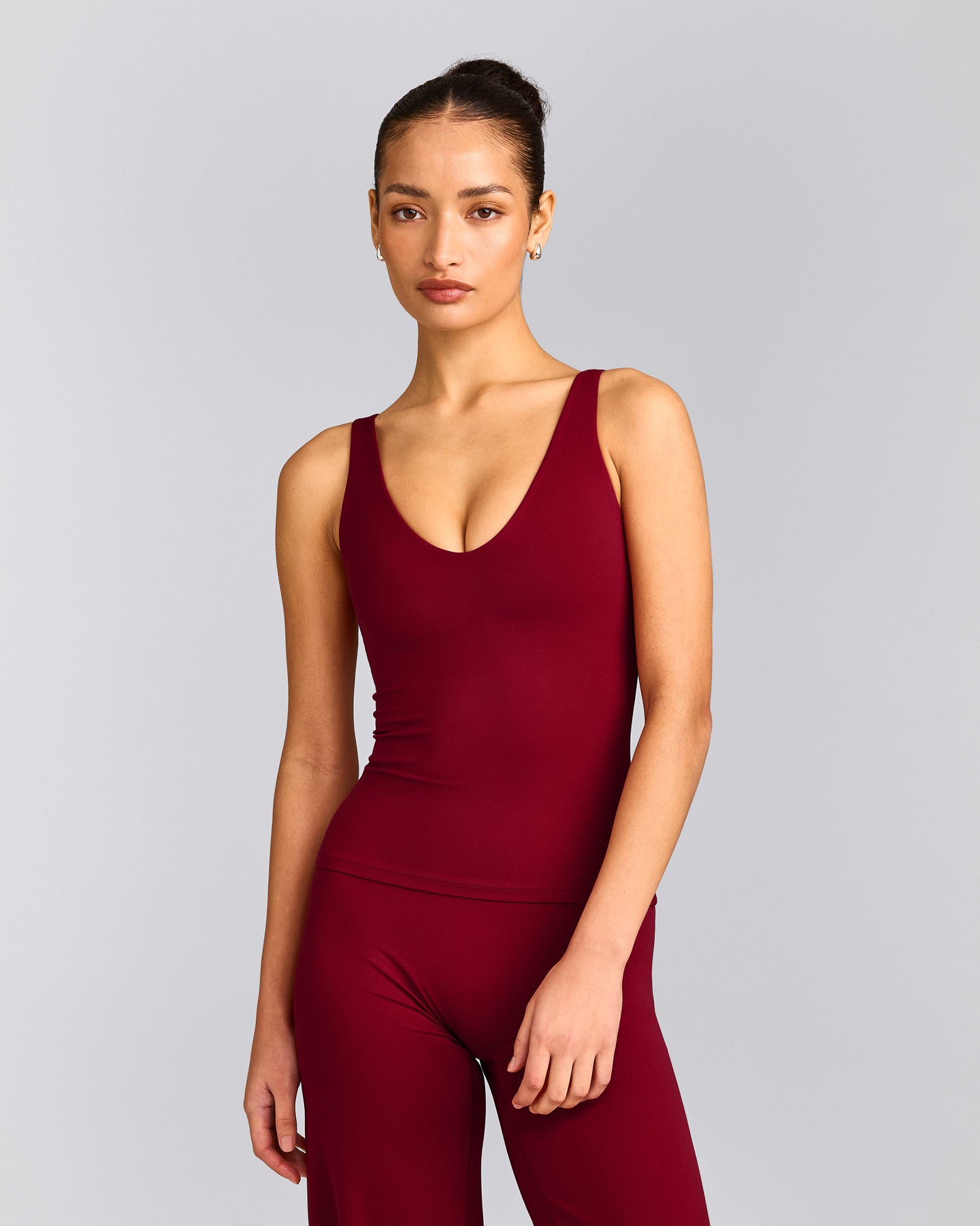 SoftMotion™ Scoop Neck Tank Top with Gray Logo | Ruby Red