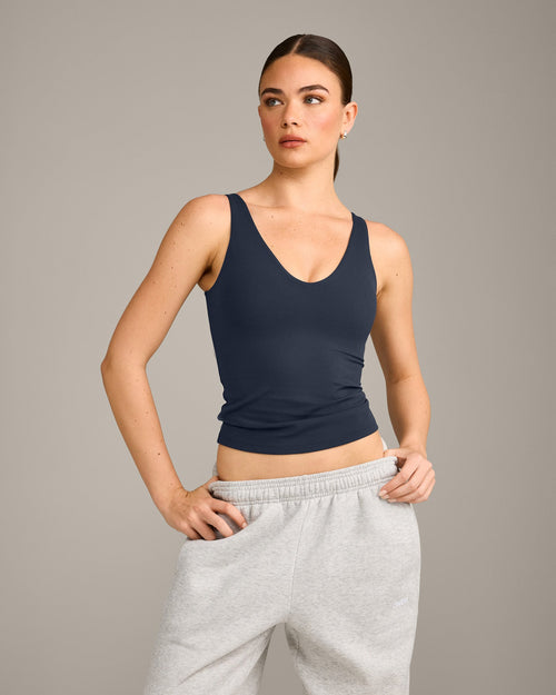 SoftMotion™ Scoop Neck Tank Top with Gray Logo | True Blue