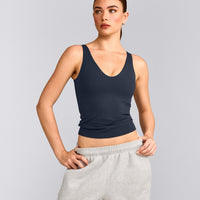 SoftMotion™ Scoop Neck Tank Top with Gray Logo | True Blue