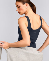 SoftMotion™ Scoop Neck Tank Top with Gray Logo | True Blue