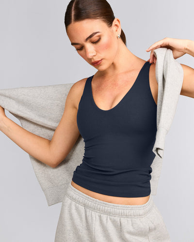 SoftMotion™ Scoop Neck Tank Top with Gray Logo | True Blue
