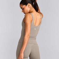 SoftMotion™ Scoop Neck Tank Top with White Logo | Warm Sand