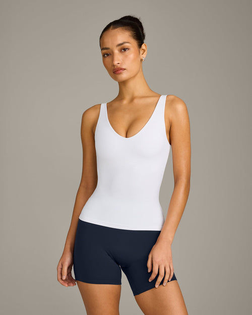 SoftMotion™ Scoop Neck Tank Top with Gray Logo | White
