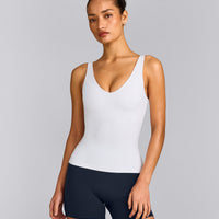 SoftMotion™ Scoop Neck Tank Top with Gray Logo | White