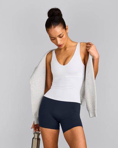 SoftMotion™ Scoop Neck Tank Top with Gray Logo | White