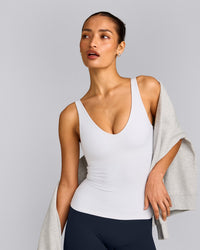 SoftMotion™ Scoop Neck Tank Top with Gray Logo | White